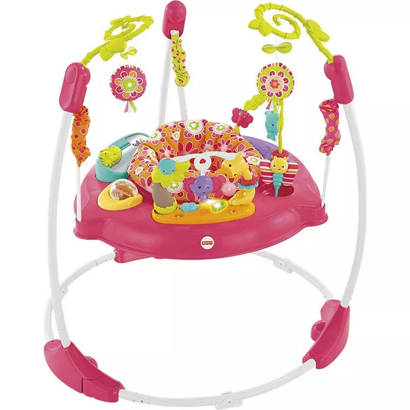 Fisher-Price Jumperoo Baby Bouncer and Activity Center with Spinning Seat Plus Lights Music Sounds and Baby Toys, Pink thumbnail