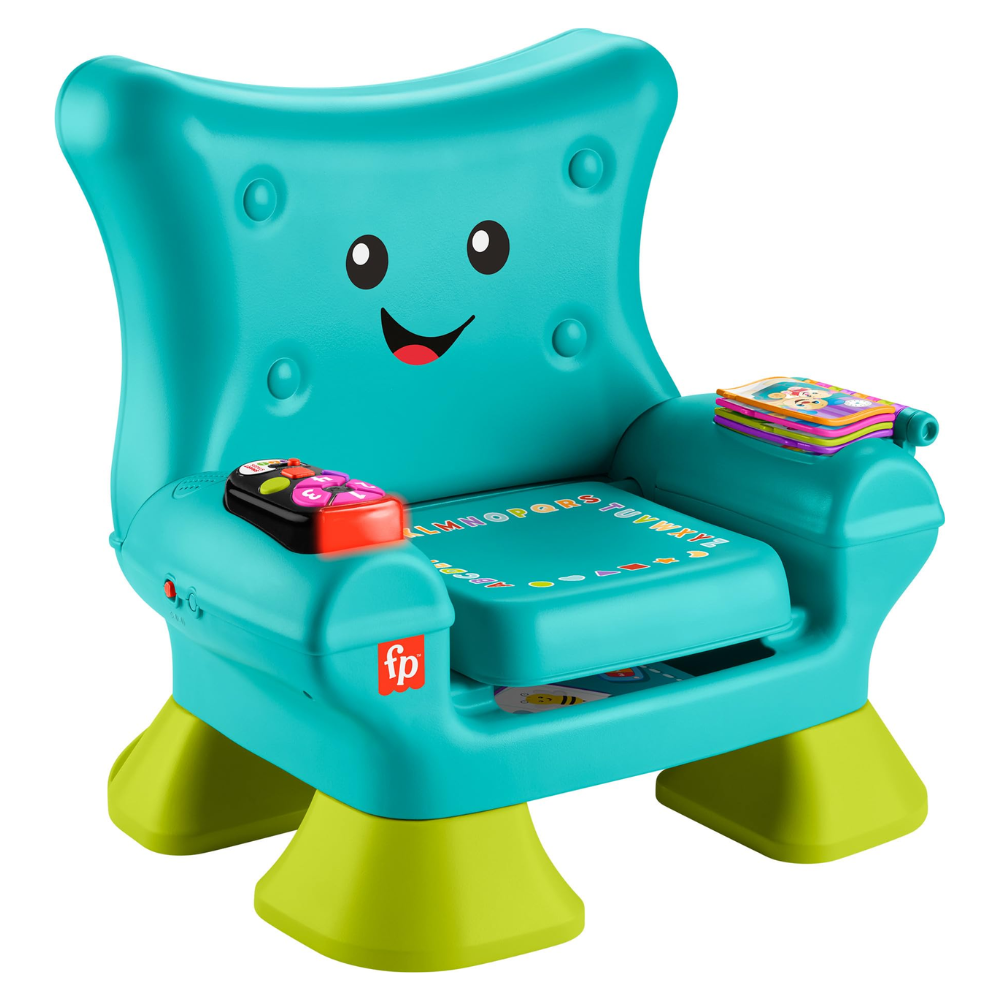 Fisher-Price Laugh & Learn Toddler Learning Toy Smart Stages Chair Teal. The bright colors and playful lights grab toddlers' attention, encouraging sensory exploration and active engagement with the toy. HTW90 thumbnail