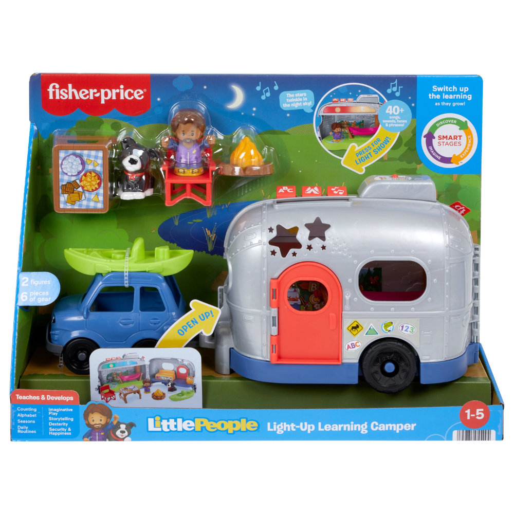 Fisher-Price Little People Light-Up Learning Camper Electronic Toy RV. Embark on a fun outdoor adventure and spark imaginative, educational play with the Little People Light-Up Learning Camper! HKB79