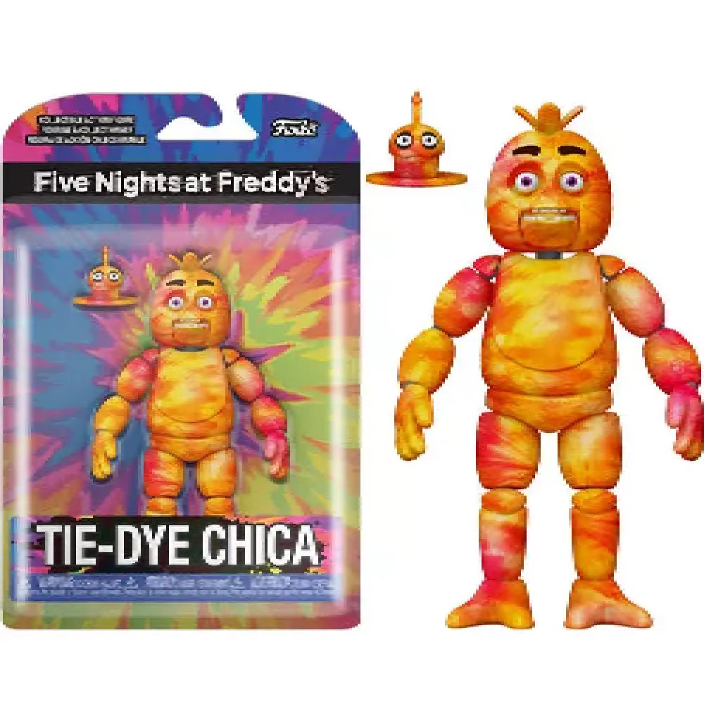 Funko Pop! Action Figure: Five Nights at Freddy's Tie Dye- Chica. The colorful tie-dye design contrasts with Chica’s spooky features, making this collectible a standout addition for fans. F-64217 thumbnail