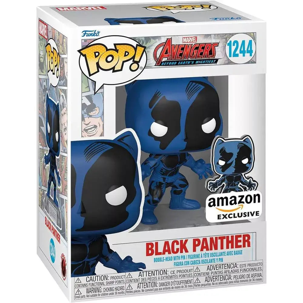 Funko Pop! & Pin: The Avengers: - 60th Anniversary, Black Panther with Pin Exclusive. This special set features a Funko Pop! vinyl figure of Black Panther alongside a commemorative pin, making it a prized item for Marvel fans and collectors. F-70125 thumbnail