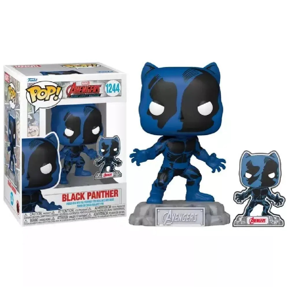 Funko Pop! & Pin: The Avengers: - 60th Anniversary, Black Panther with Pin Exclusive. This special set features a Funko Pop! vinyl figure of Black Panther alongside a commemorative pin, making it a prized item for Marvel fans and collectors. F-70125 thumbnail