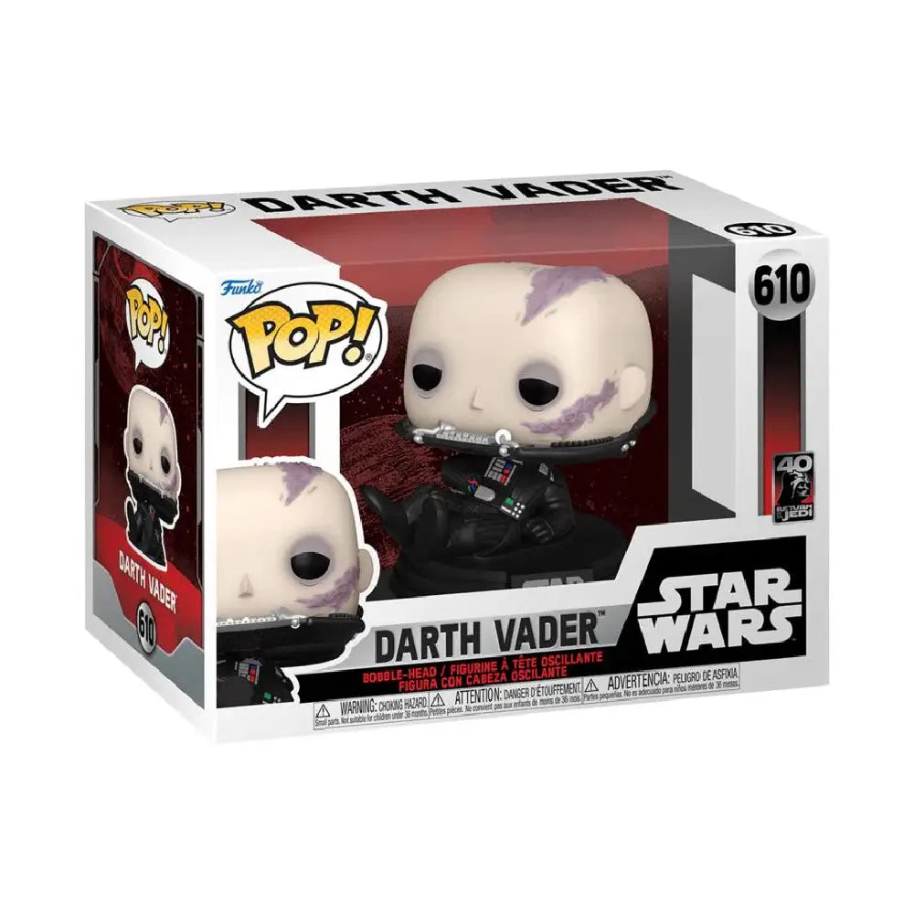 Funko Pop! Star Wars: Return of The Jedi 40th Anniversary Darth Vader. Measuring about 3.75 inches tall, this collectible showcases Darth Vader in his signature black armor, complete with his helmet, control panel, and flowing cape. F-70750 thumbnail