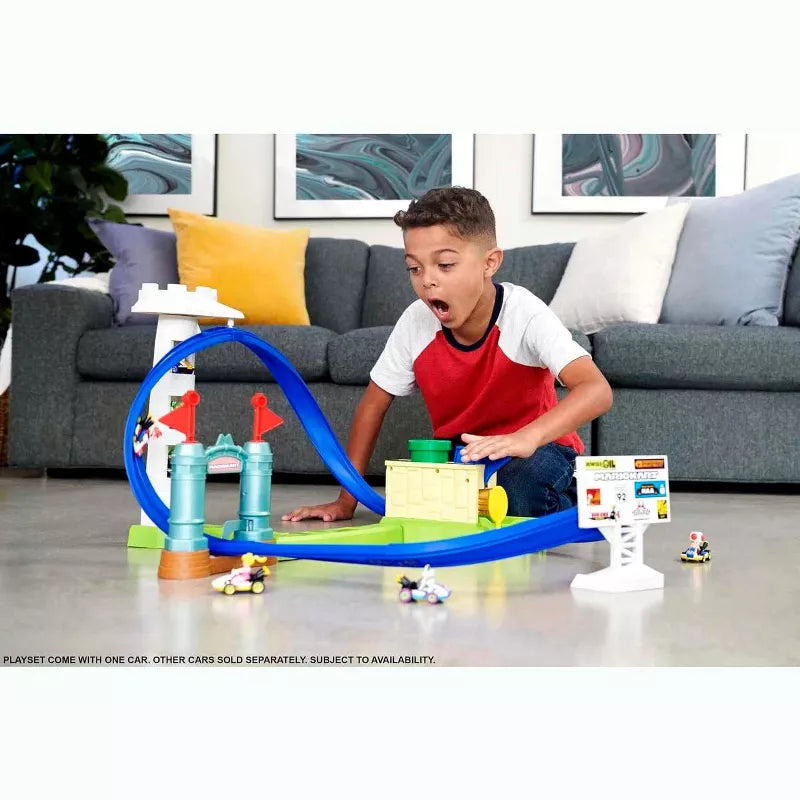 Hot Wheels Mario Kart Circuit Slam Vehicle Playsets with Mattle Blue Car Toy thumbnail