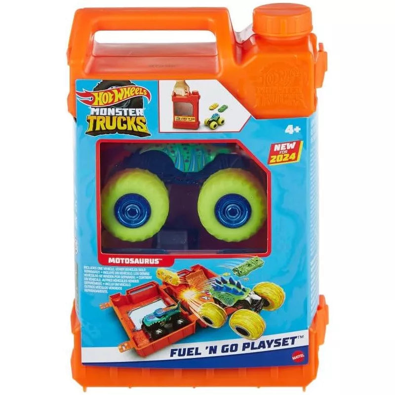Hot Wheels Monster Trucks Fuel N’ Go Playset With 1:64 Scale Motosaurus Toy Truck & 2 Crushed Cars thumbnail