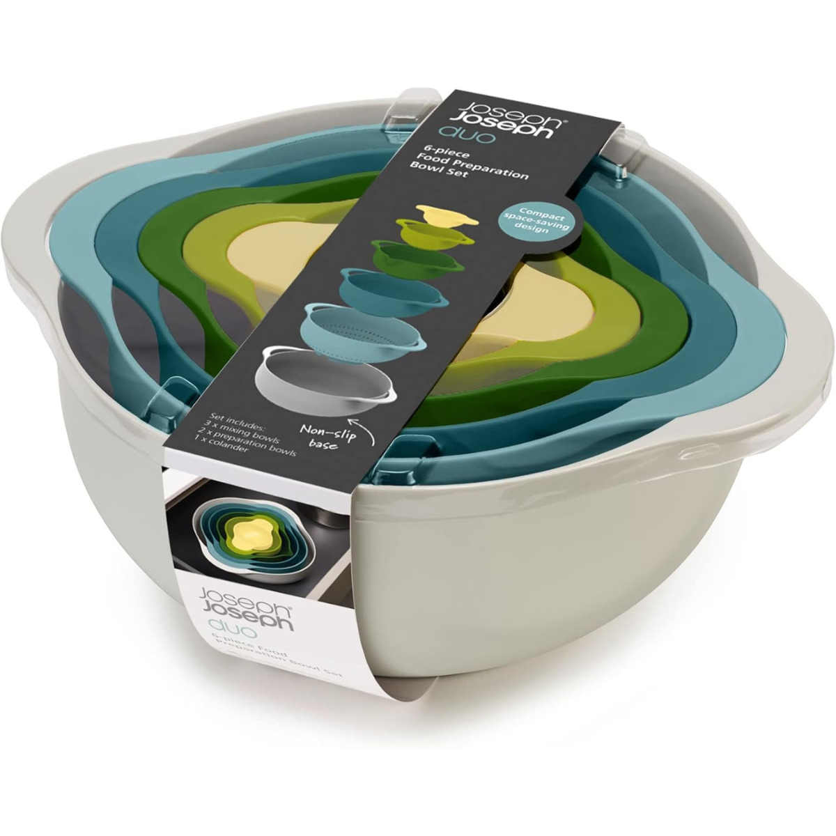 Joseph Joseph Duo Compact 6-Piece Food Prep Bowl Set, Nesting Mixing Bowls with Non-Slip Bases and Easy-Pour Design thumbnail