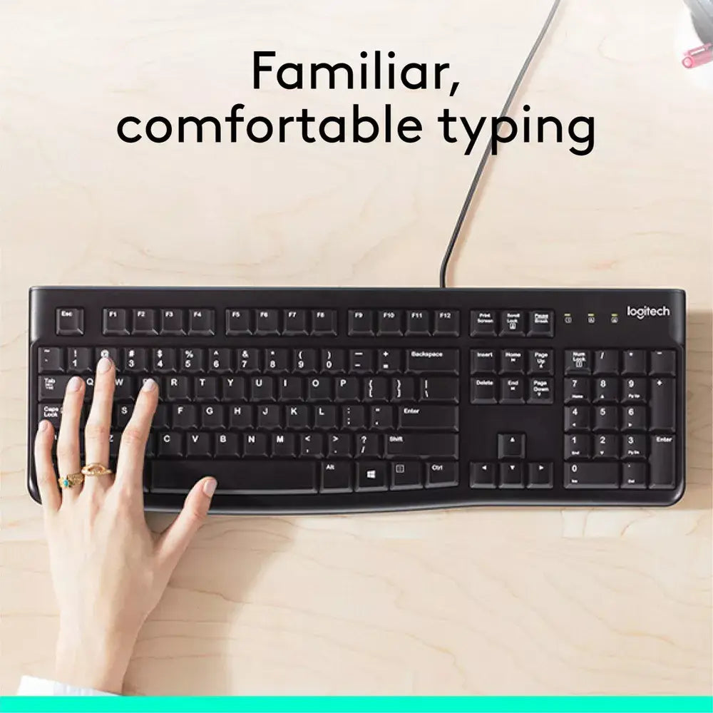 Logitech K120 USB Wired Standard Keyboard 920-010015 For Education With Silicone Cover included thumbnail