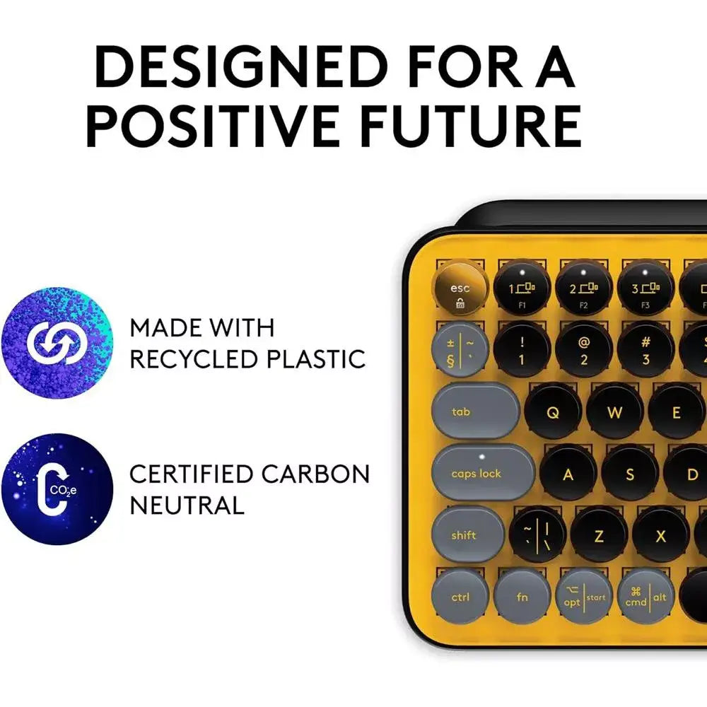 Logitech POP KEYS WIRELESS MECH KEYBOARD BLAST YELLOW WITH EMOJI KEYS. Express your digital personality with 8 interchangeable emoji keys and a dedicated emoji menu key on this retro-inspired mechanical keyboard. 920-010707 thumbnail