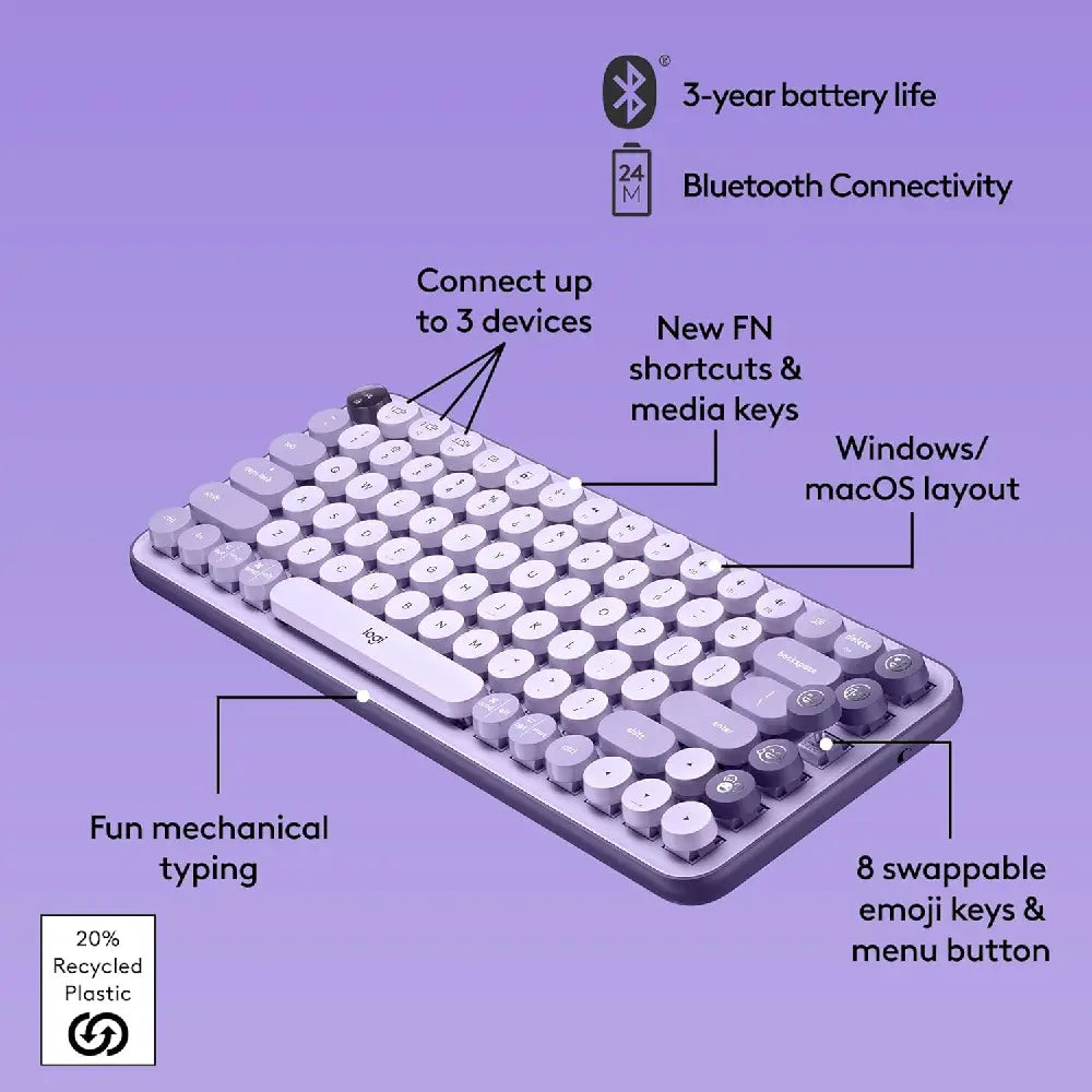 Logitech POP Keys Wireless Bluetooth Mechanical Keyboard - Cosmos thumbnail