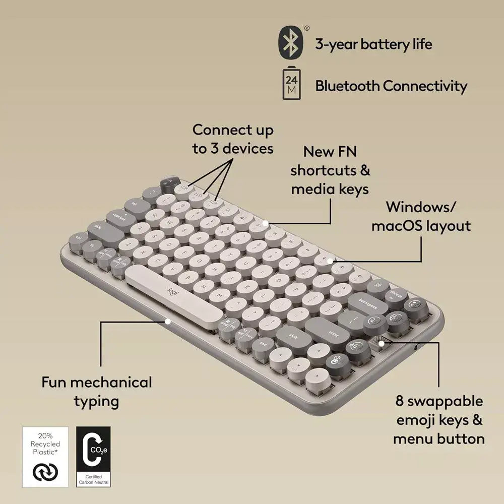Logitech POP Keys Wireless Bluetooth Mechanical Keyboard - Mist thumbnail