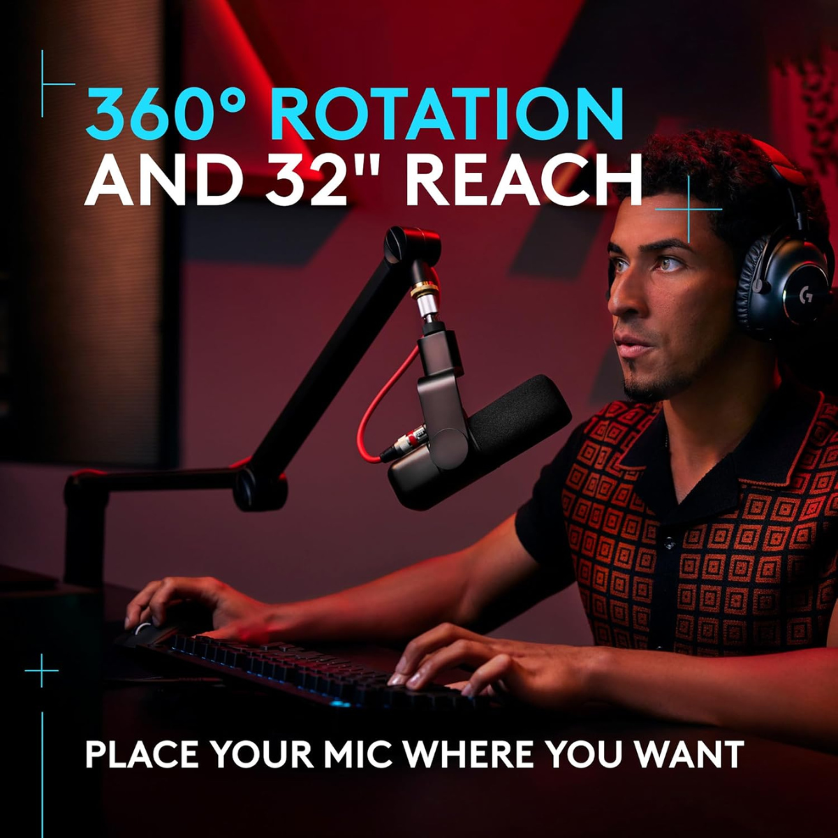 Logitech G Compass Premium Broadcast Boom Arm for Microphones with Internal Springs, Desktop Clamp, Built-In Cable Management, Studio-Grade Design for Recording, Gaming, and Streaming – Black thumbnail