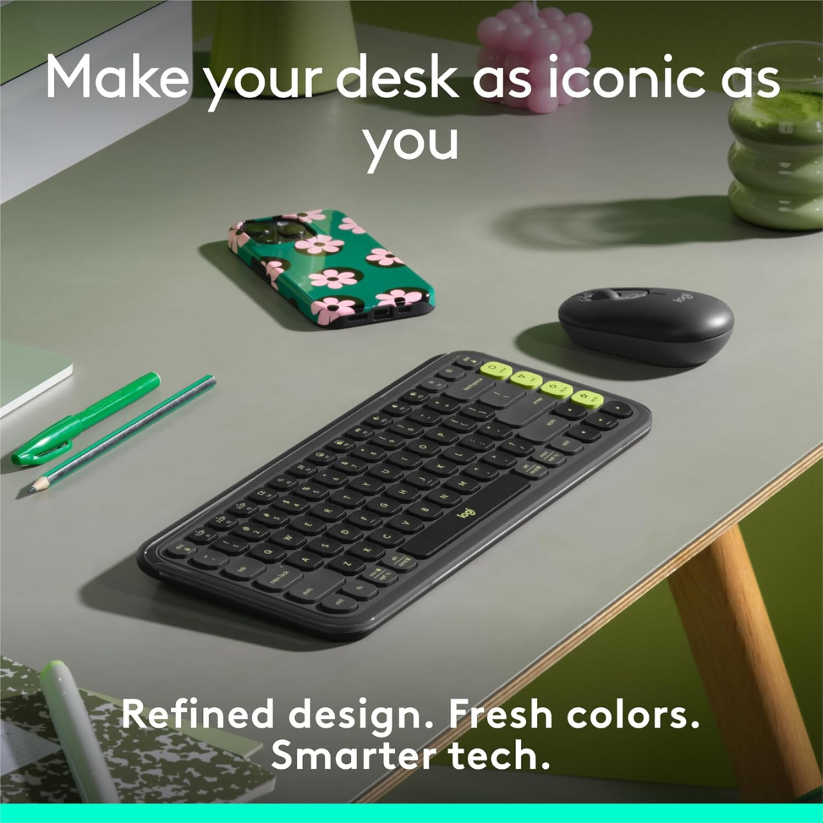 Logitech POP ICON Keys Wireless Bluetooth Keyboard, Comfortable Typing, Programmable Keys, Easy-Switch Between up to 3 Devices, for Laptop, Tablet, PC – Graphite and Green thumbnail