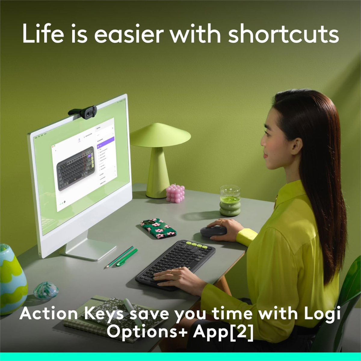 Logitech POP ICON Keys Wireless Bluetooth Keyboard, Comfortable Typing, Programmable Keys, Easy-Switch Between up to 3 Devices, for Laptop, Tablet, PC – Graphite and Green thumbnail