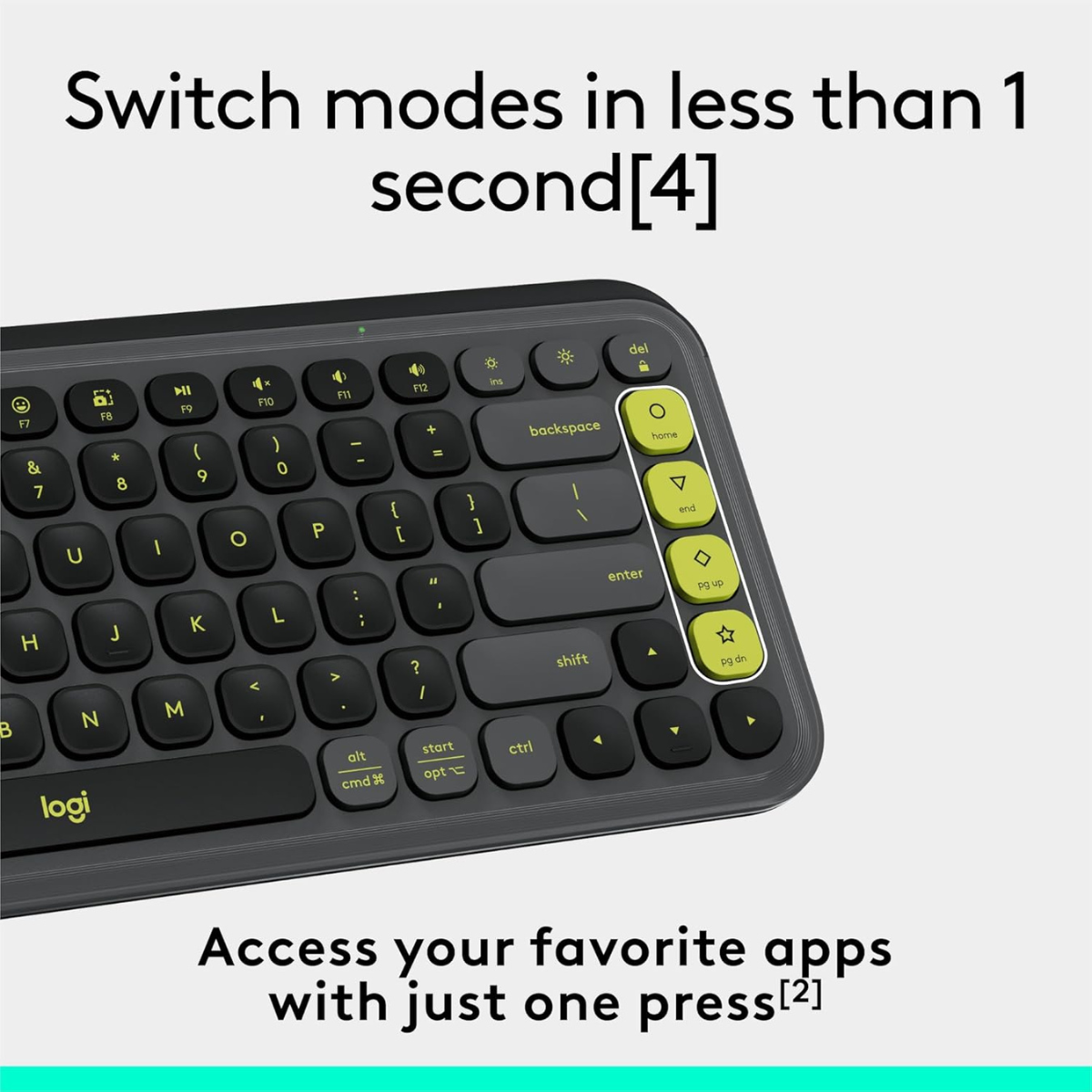 Logitech POP ICON Keys Wireless Bluetooth Keyboard, Comfortable Typing, Programmable Keys, Easy-Switch Between up to 3 Devices, for Laptop, Tablet, PC – Graphite and Green thumbnail