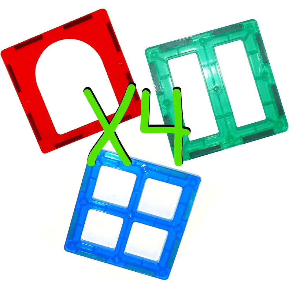 Magnetic Building Block Tiles 12 Shaped Squares (4 of each type) thumbnail