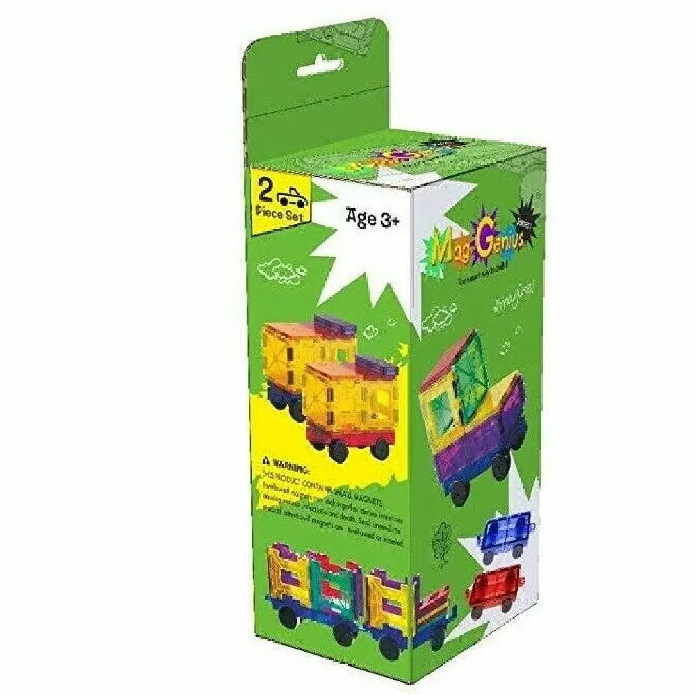 Magnetic Building Block Tiles 2pc Car Train Set Red/Blue thumbnail
