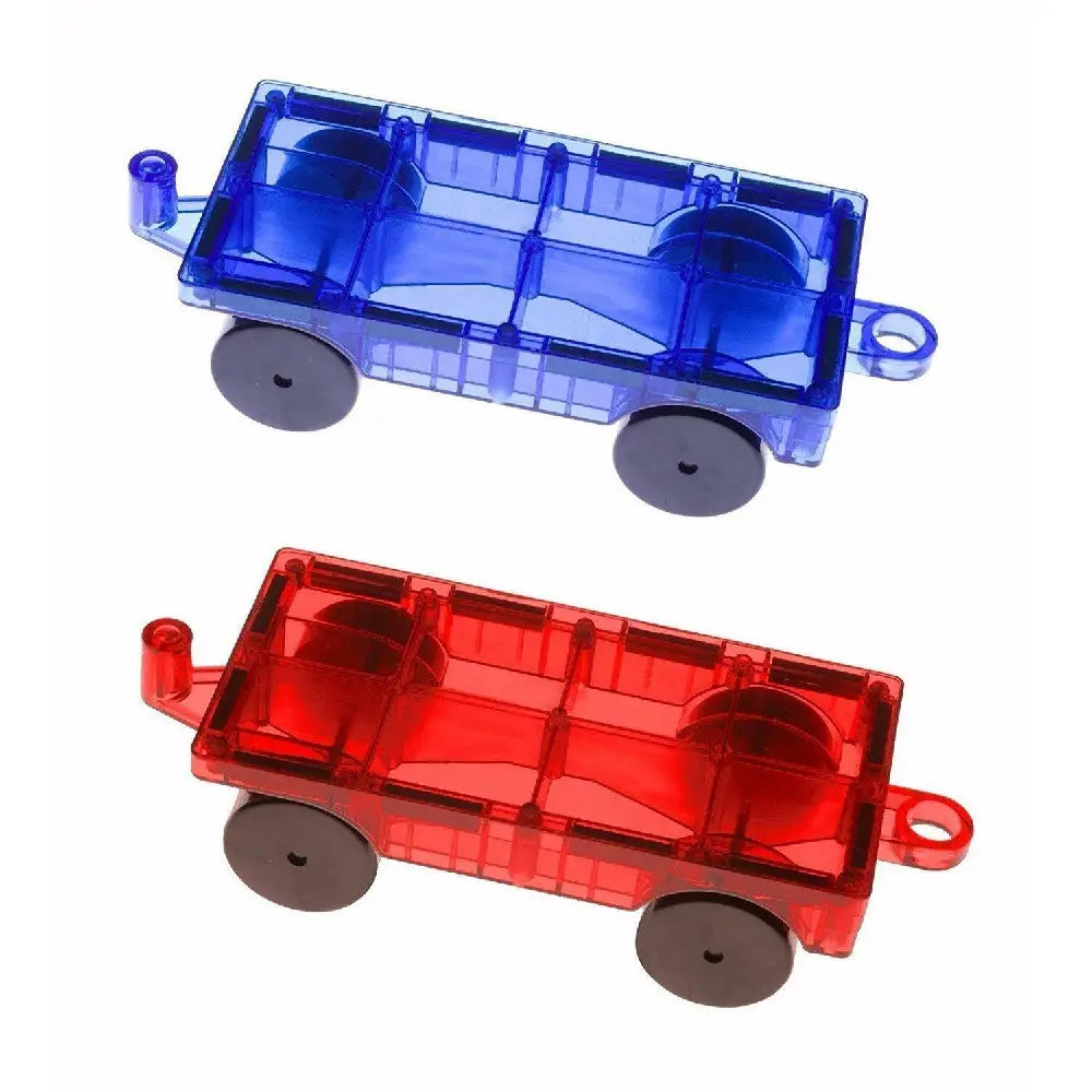 Magnetic Building Block Tiles 2pc Car Train Set Red/Blue thumbnail