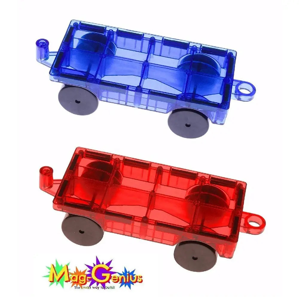 Magnetic Building Block Tiles 2pc Car Train Set Red/Blue