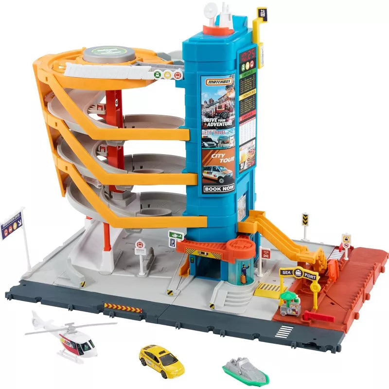 Matchbox Action Drivers Transportation Center with a 1:64 Scale Taxi, Boat & Helicopter Plus a Food Vendor Accessory thumbnail