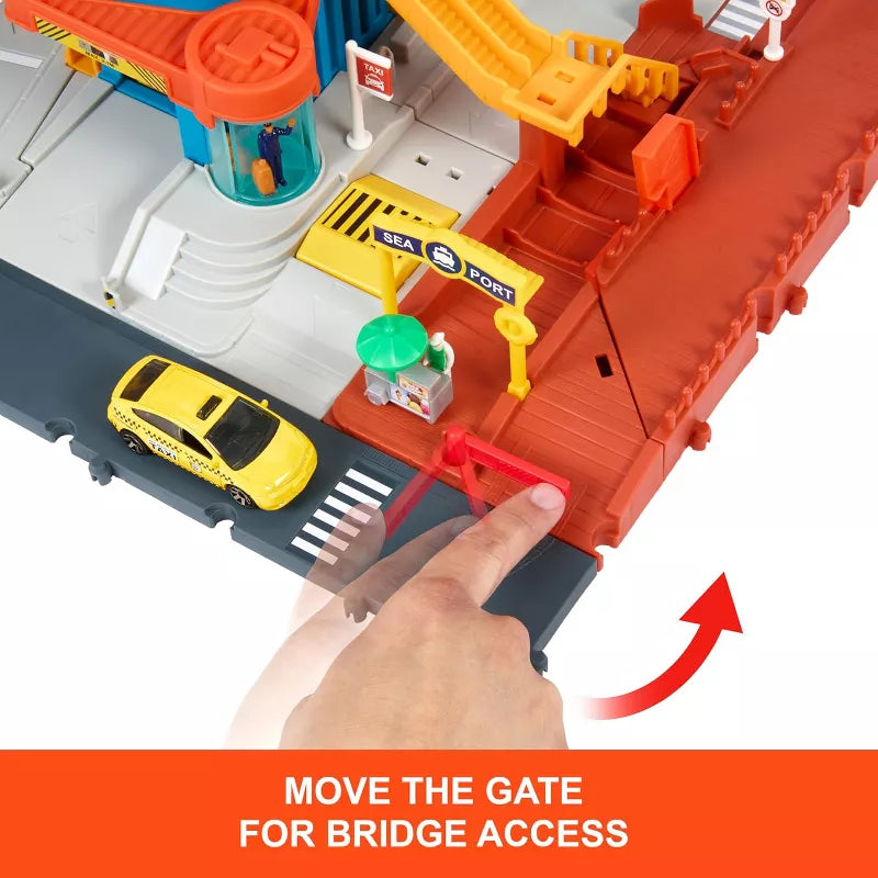 Matchbox Action Drivers Transportation Center with a 1:64 Scale Taxi, Boat & Helicopter Plus a Food Vendor Accessory thumbnail