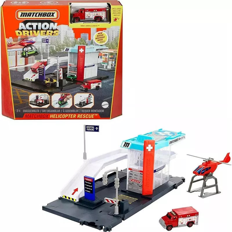 Matchbox Cars Playset, Action Drivers Helicopter Rescue with 1:64 Scale Toy Ambulance & Helicopter thumbnail