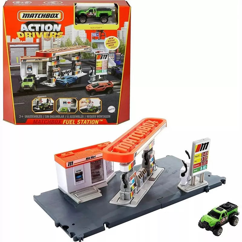 Matchbox Toy Cars Playset, Action Drivers Fuel Station & 1:64 Scale Toy Truck, Moveable Gas Hoses & Car-Activated Features thumbnail
