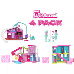 Mini BarbieLand Playset 4-Pack Bundle by Mattel, Includes Mini Barbie Houses & Rooms with 1.5-Inch Mini Barbie Dolls and Themed Accessories