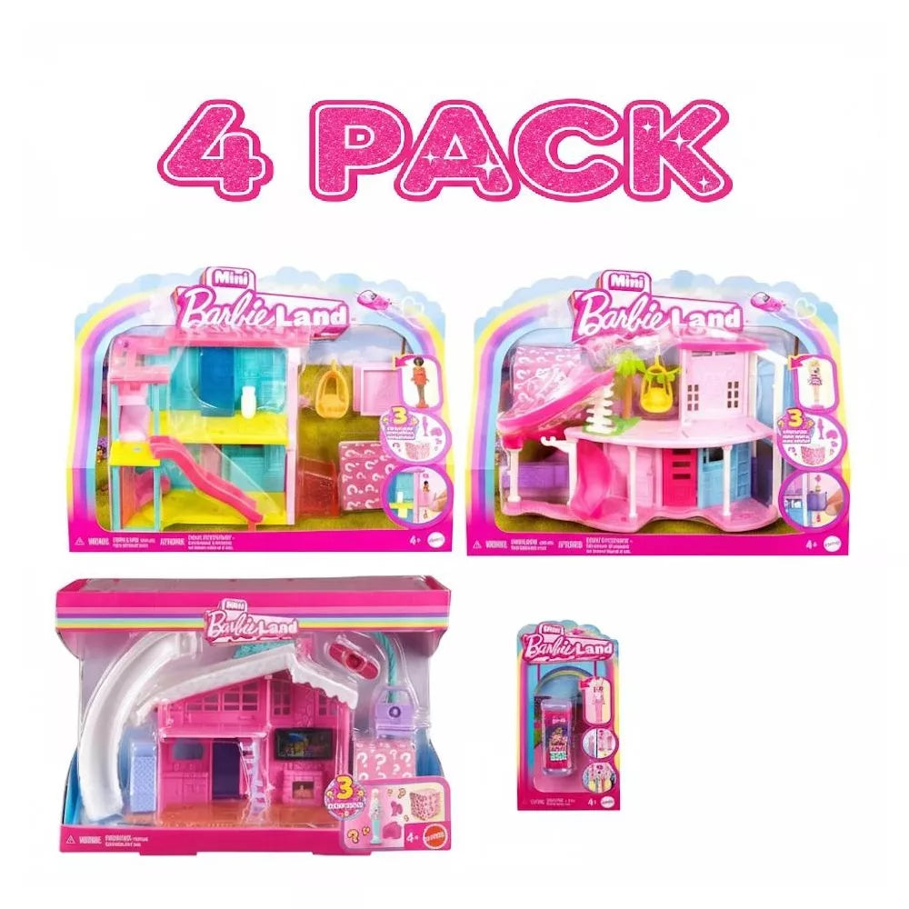 Mini BarbieLand Playset 4-Pack Bundle by Mattel, Includes Mini Barbie Houses & Rooms with 1.5-Inch Mini Barbie Dolls and Themed Accessories thumbnail
