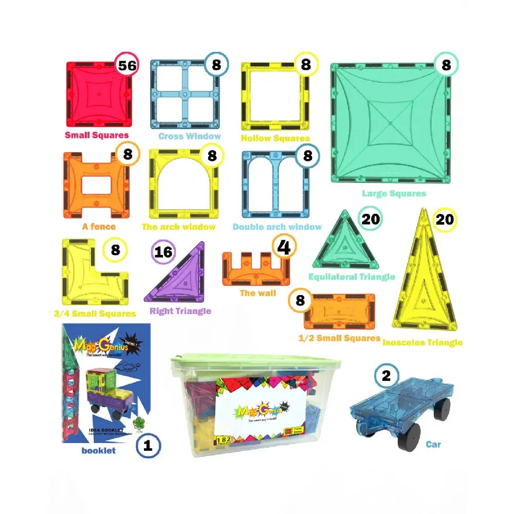 Mag-Genius Magnet Tiles Magnetic Building Toy Set 182 Pieces thumbnail