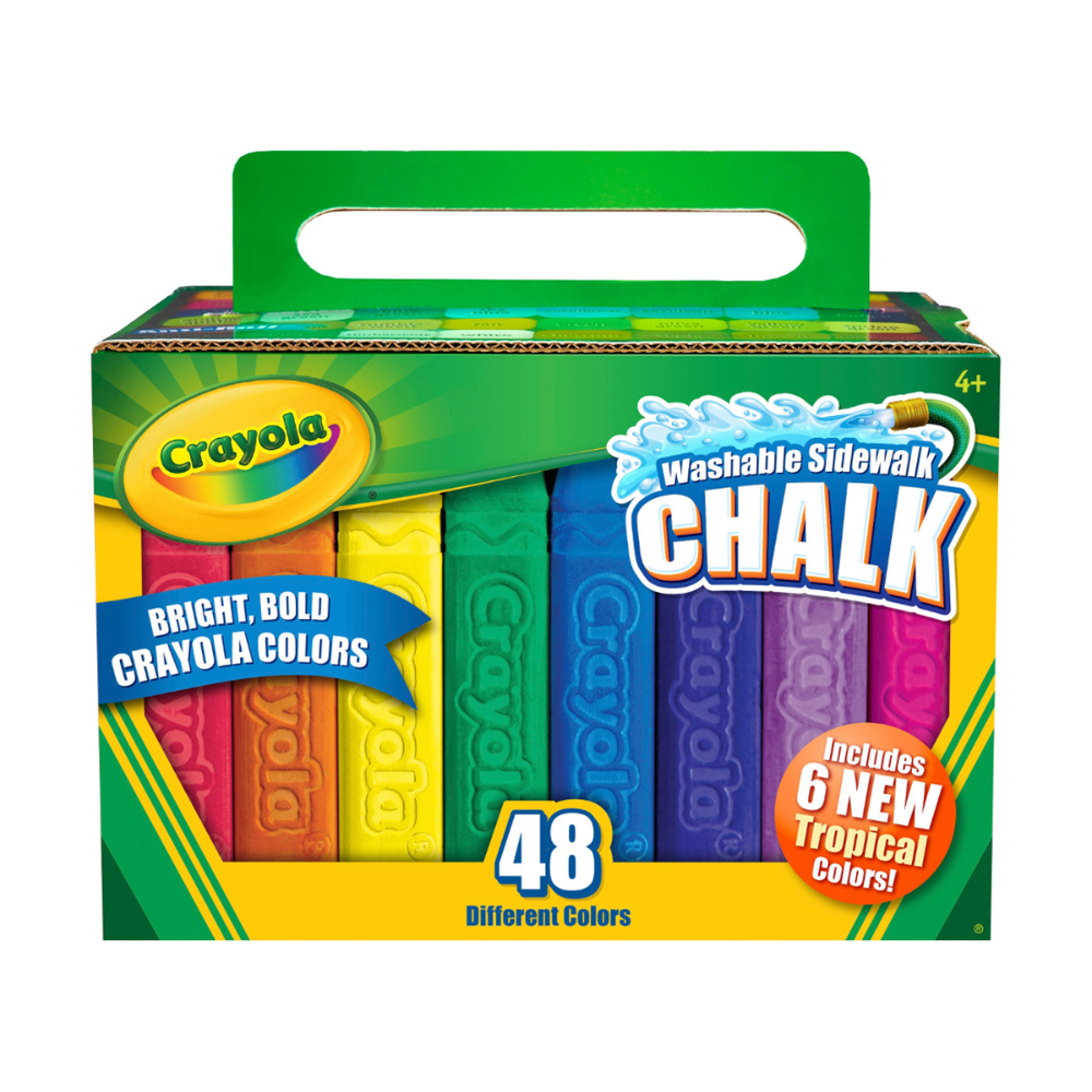 New Crayola Washable Sidewalk Chalk 48 Different Bright Bold Colors Unleash your creativity with Crayola sidewalk chalk—bold, colorful designs that rinse away easily without a trace. 51-2048