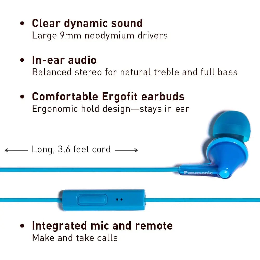 PANASONIC ErgoFit Earbud Headphones with Microphone RP-TCM125-A BLUE RP-TCM125-A thumbnail