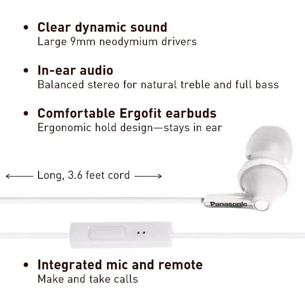 PANASONIC ErgoFit Headphones with Microphone WHITE RP-TCM125-W thumbnail