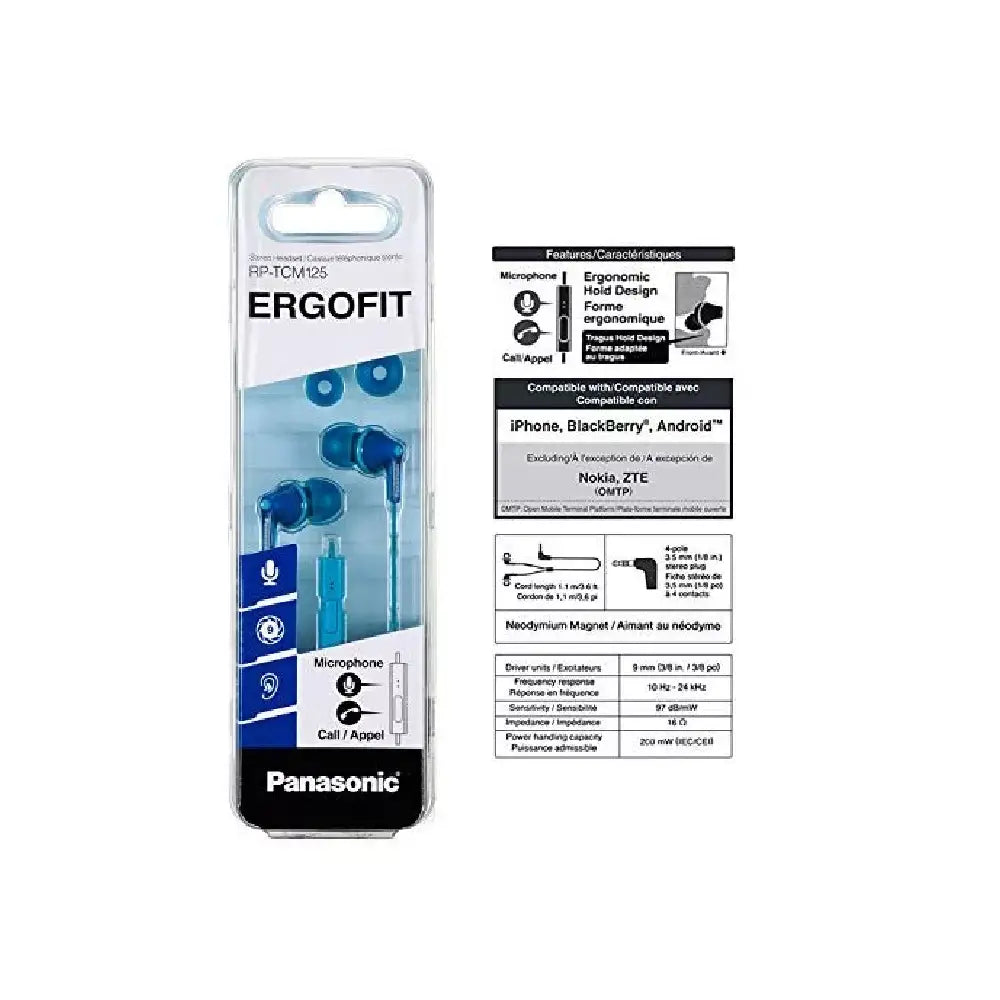PANASONIC ErgoFit Earbud Headphones with Microphone RP-TCM125-A BLUE RP-TCM125-A thumbnail