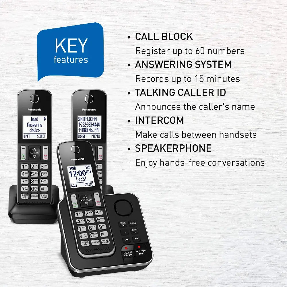 Panasonic Dect 6.0 Expandable Digital Cordless Answering System, 3-Handset Kxtgd393b KX-TGD393 thumbnail