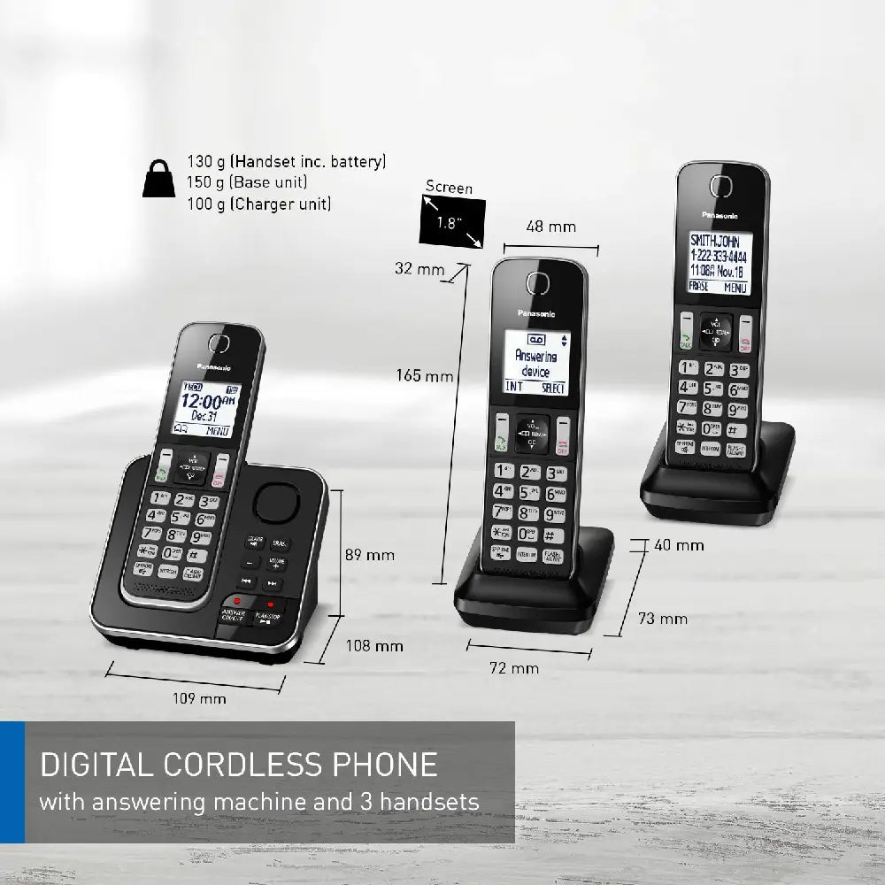 Panasonic Dect 6.0 Expandable Digital Cordless Answering System, 3-Handset Kxtgd393b KX-TGD393 thumbnail