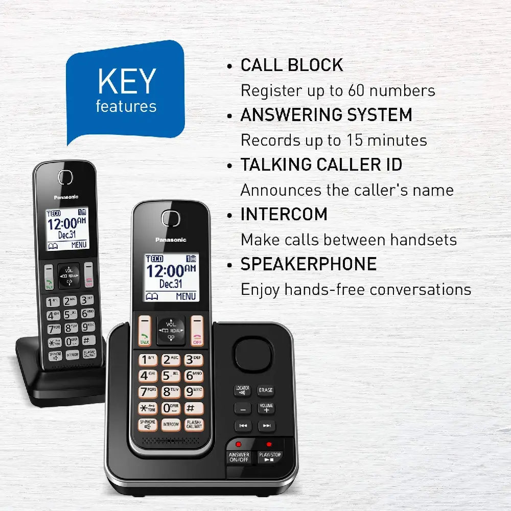 Panasonic kxtgd392b dect 6.0 expandable digital cordless answering system 2-handset, 2.4 KX-TGD392CB thumbnail