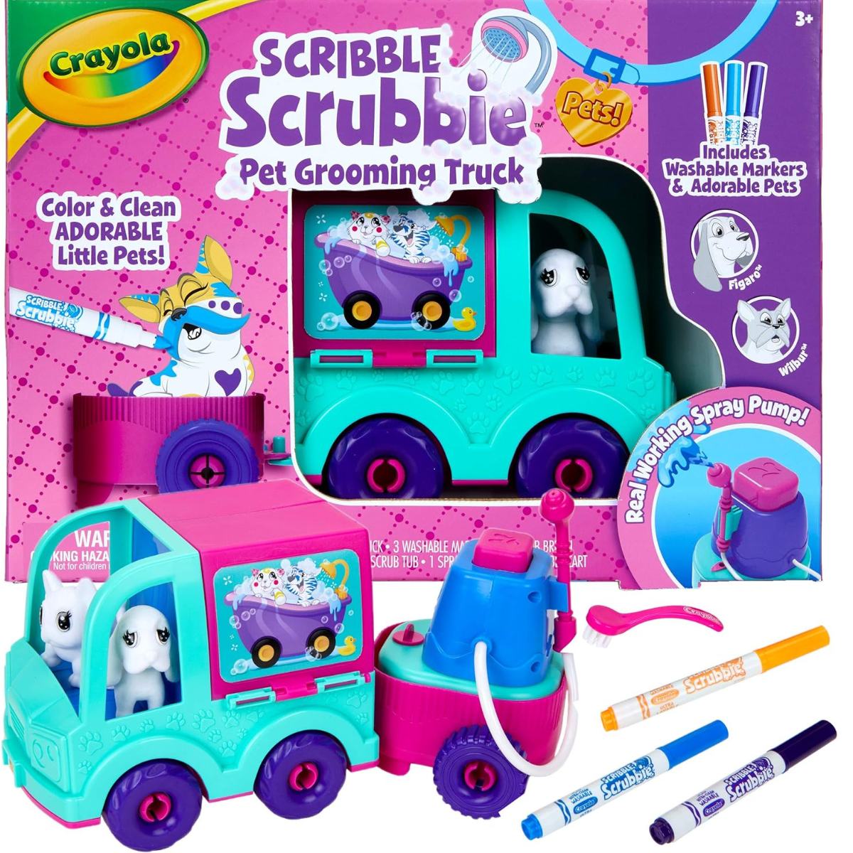 Crayola Scribble Scrubbie Pets Beauty Salon Washable Pet Grooming Playset with Color & Rinse Fun