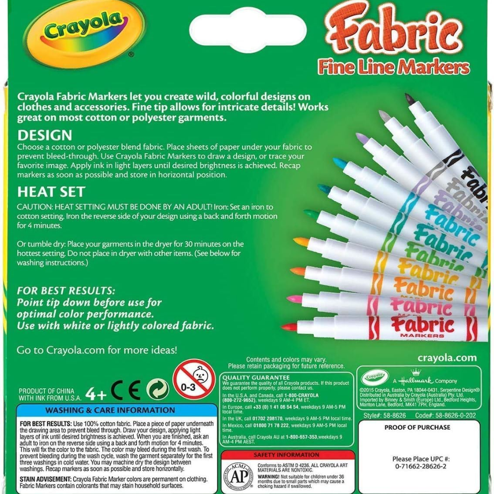 Crayola Fabric Marker Set Fine Line Markers 58-8626 thumbnail