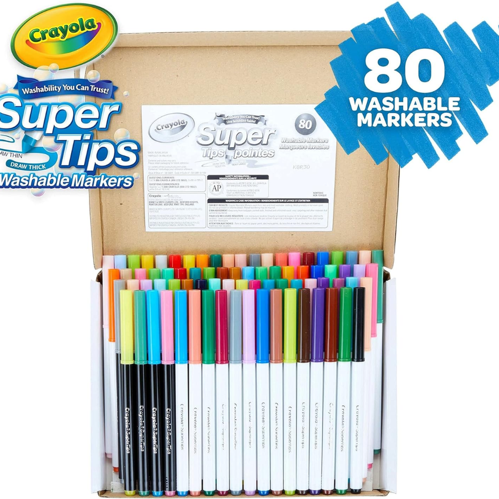 CRAYOLA Super Tips Washable Markers 80 Count Includes Scented Markers. Ignite your child's imagination with&nbsp;Crayola SuperTips Washable Markers, the ultimate art supplies for kids who love to color and create.58-5880 thumbnail