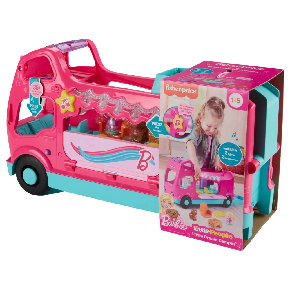 Fisher-Price Little People Toddler Toy Barbie Little Dreamcamper RV Playset. Young Barbie enthusiasts can set off on exciting adventures with the delightful Barbie Little Dreamcamper by Little People.  HWB31 thumbnail