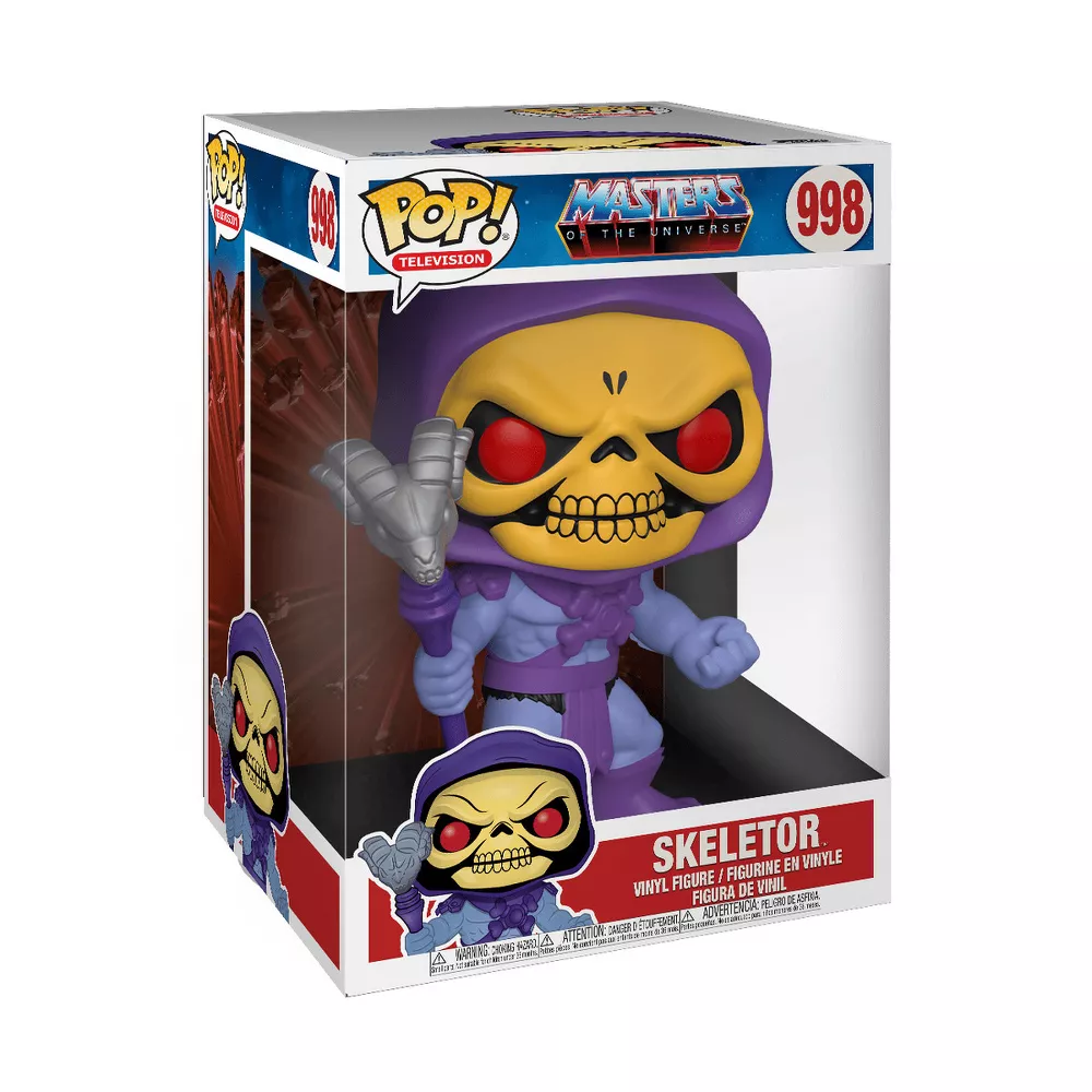 Funko Pop! Animation: Masters of The Universe - 10 Inch Skeletor. Standing at an impressive 10 inches tall, this oversized figure captures Skeletor in his iconic, intimidating stance, gripping his trademark Havoc Staff. F-47678 thumbnail