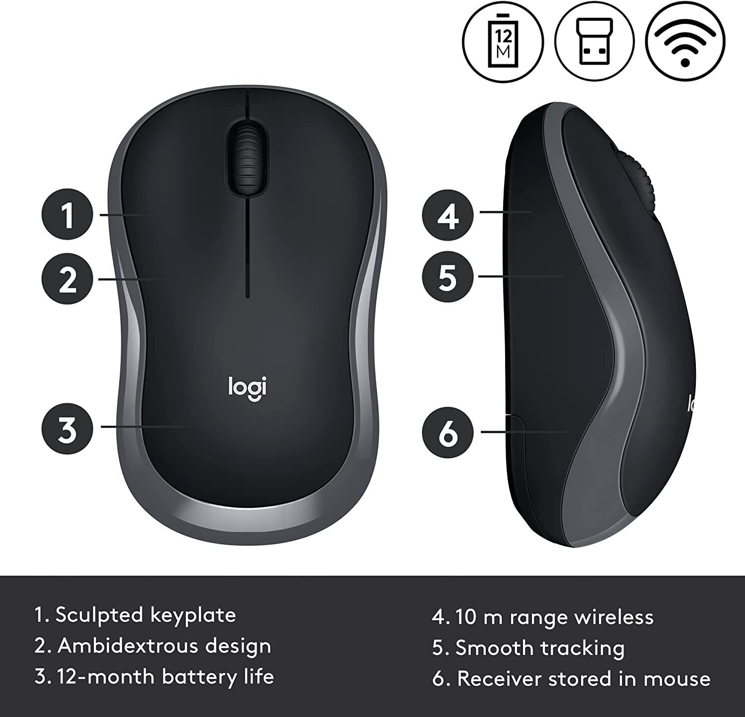Logitech M185 Wireless Mouse Grey 910-002225 thumbnail