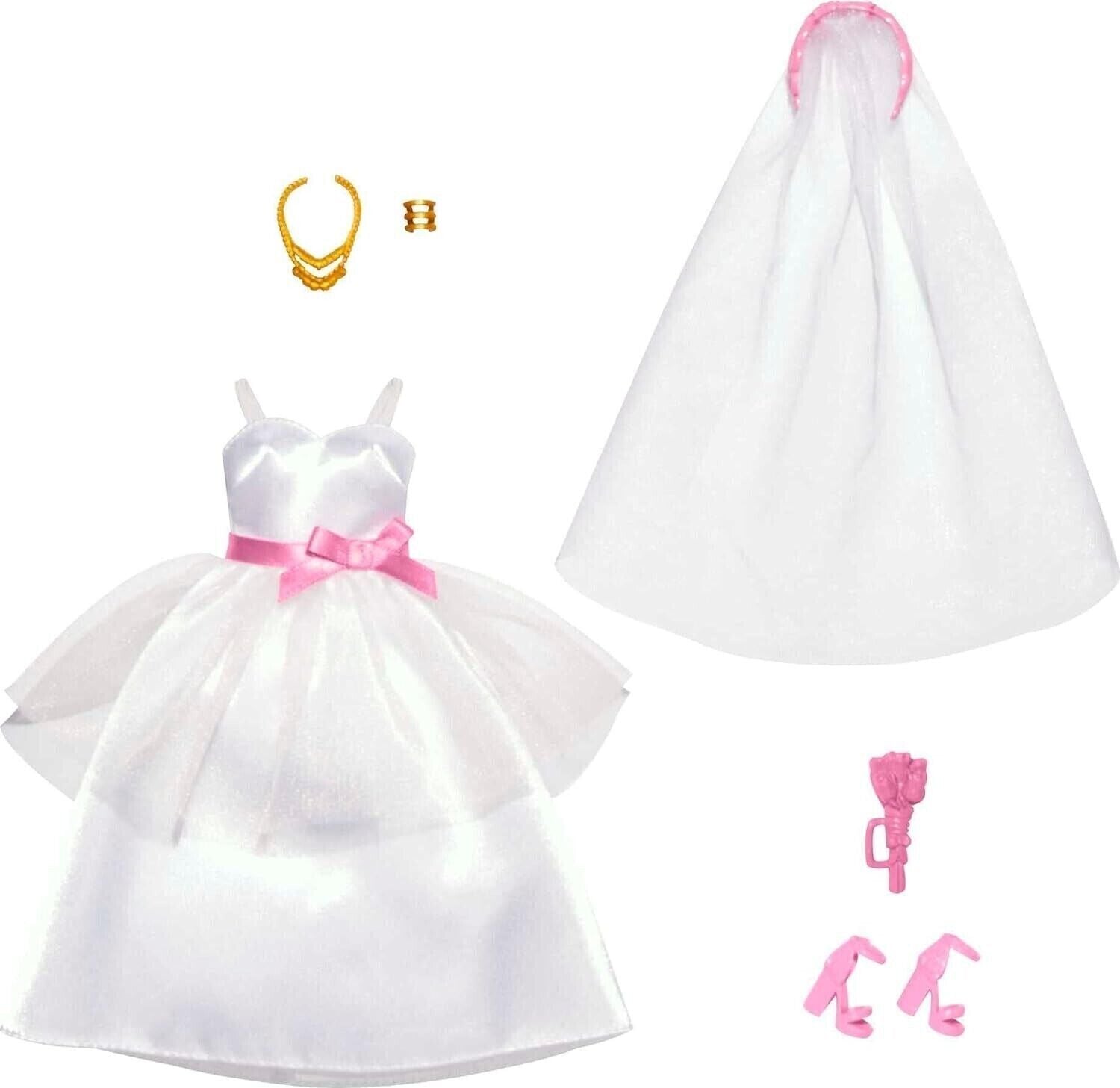 Barbie Clothes, Bridal Fashion Pack for Barbie Doll on Wedding Day. The Barbie Bridal Fashion Pack is the perfect outfit set to celebrate Barbie’s dream wedding day in style. HJT37 thumbnail
