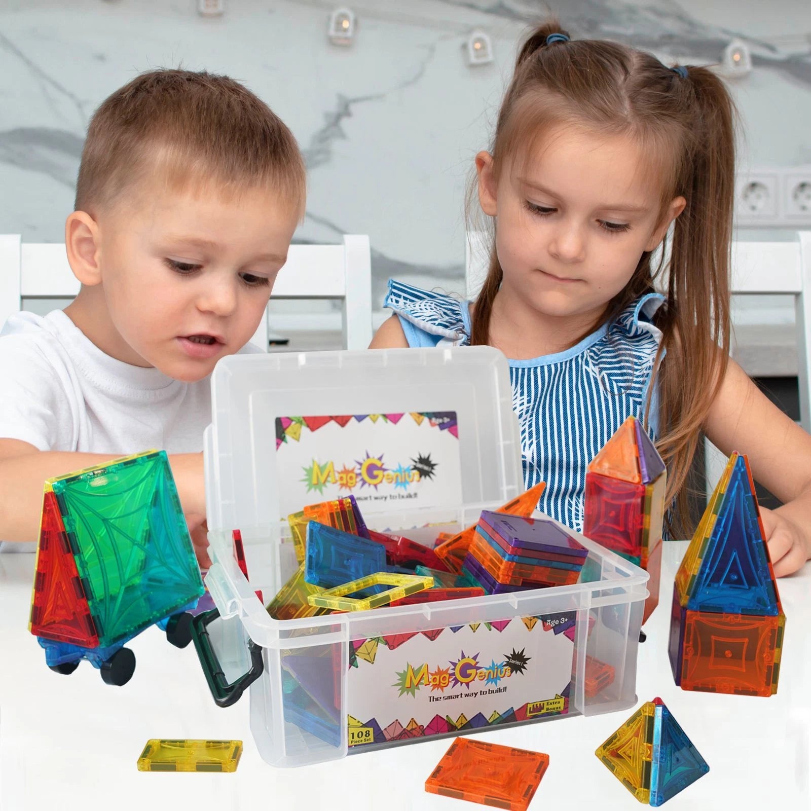 Magnetic Building Block Tiles 108pc thumbnail