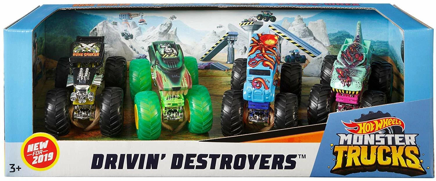 Hot Wheels Monster Trucks Set of 4 1:64 Scale Toy Trucks HLT73 thumbnail